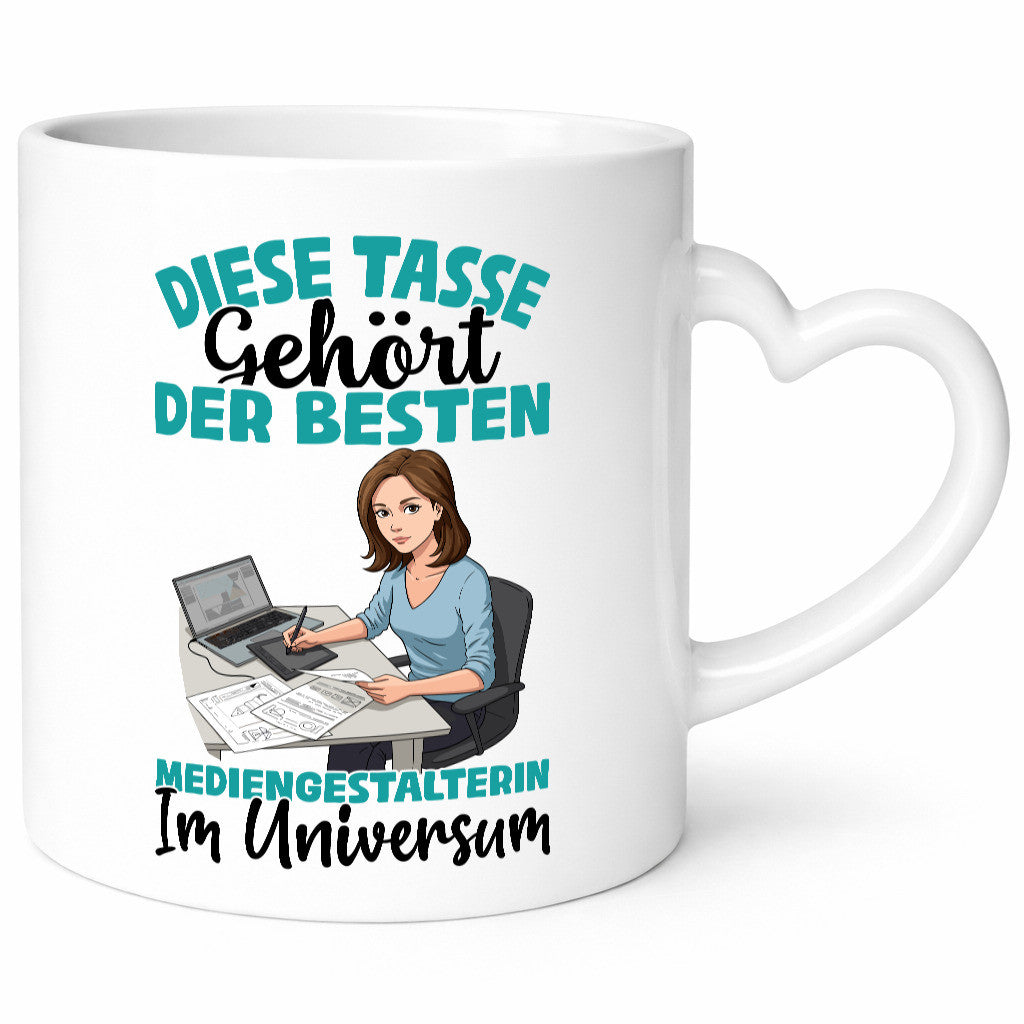 Im Universum: Mediengestalterin | Medien Geschenkidee Humor Tasse