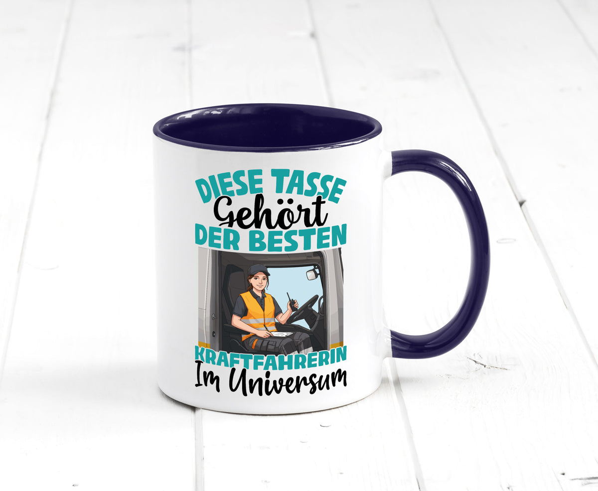 Im Universum: Kraftfahrerin | Lastwagen LKW lustig Humor Geschenkidee Geschenk Tasse