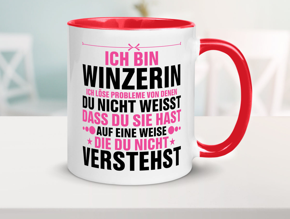 Löse Probleme: Winzerin | Weinbauer Wein Humor Geschenkidee Tasse