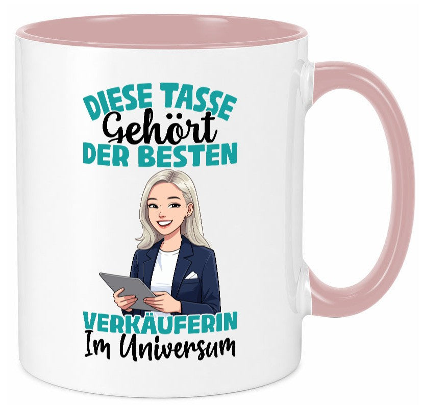 Im Universum: Verkäuferin| Kollegin | Verkaufsjob lustiger Spruch Geschenk Tasse