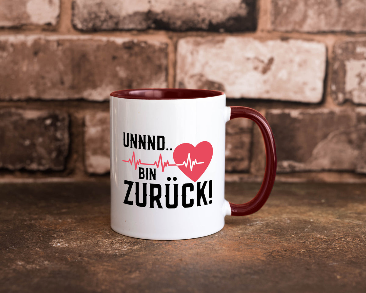Bin zurück | Herzschlag Reanimation Puls Arzt Klinik Geschenk Humor Tasse