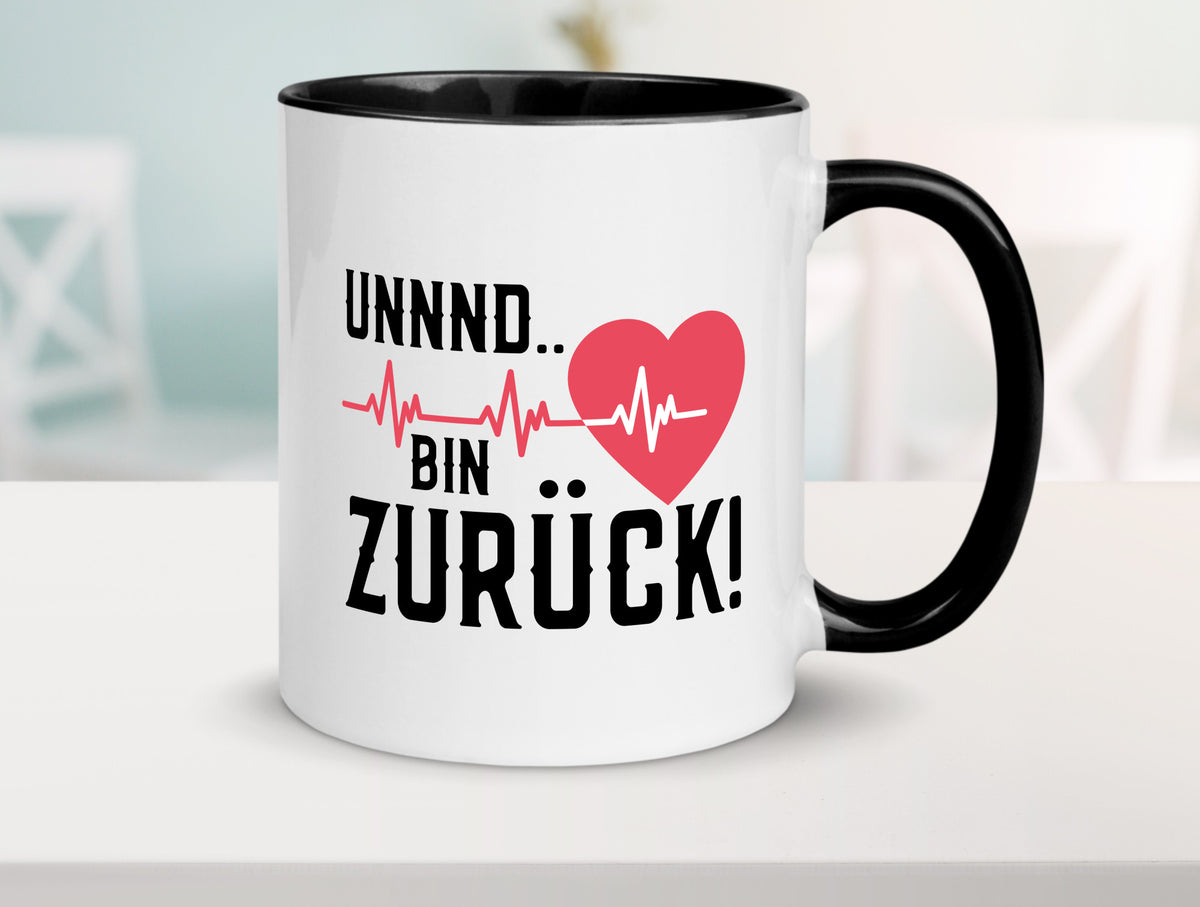 Bin zurück | Herzschlag Reanimation Puls Arzt Klinik Geschenk Humor Tasse