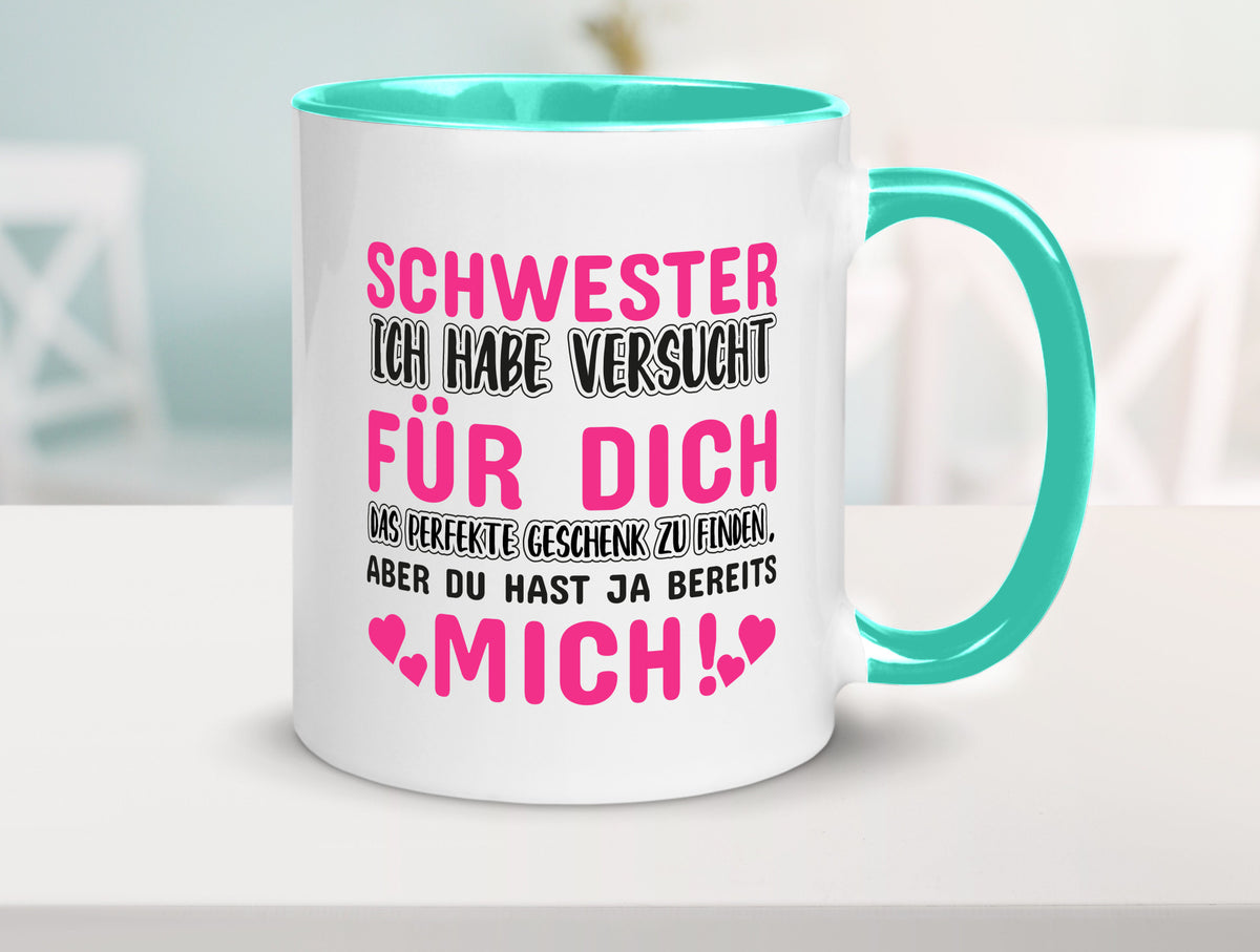 Schwester Tasse | lustiger Spruch Geschwisterliebe v2 Humor Geschenkidee