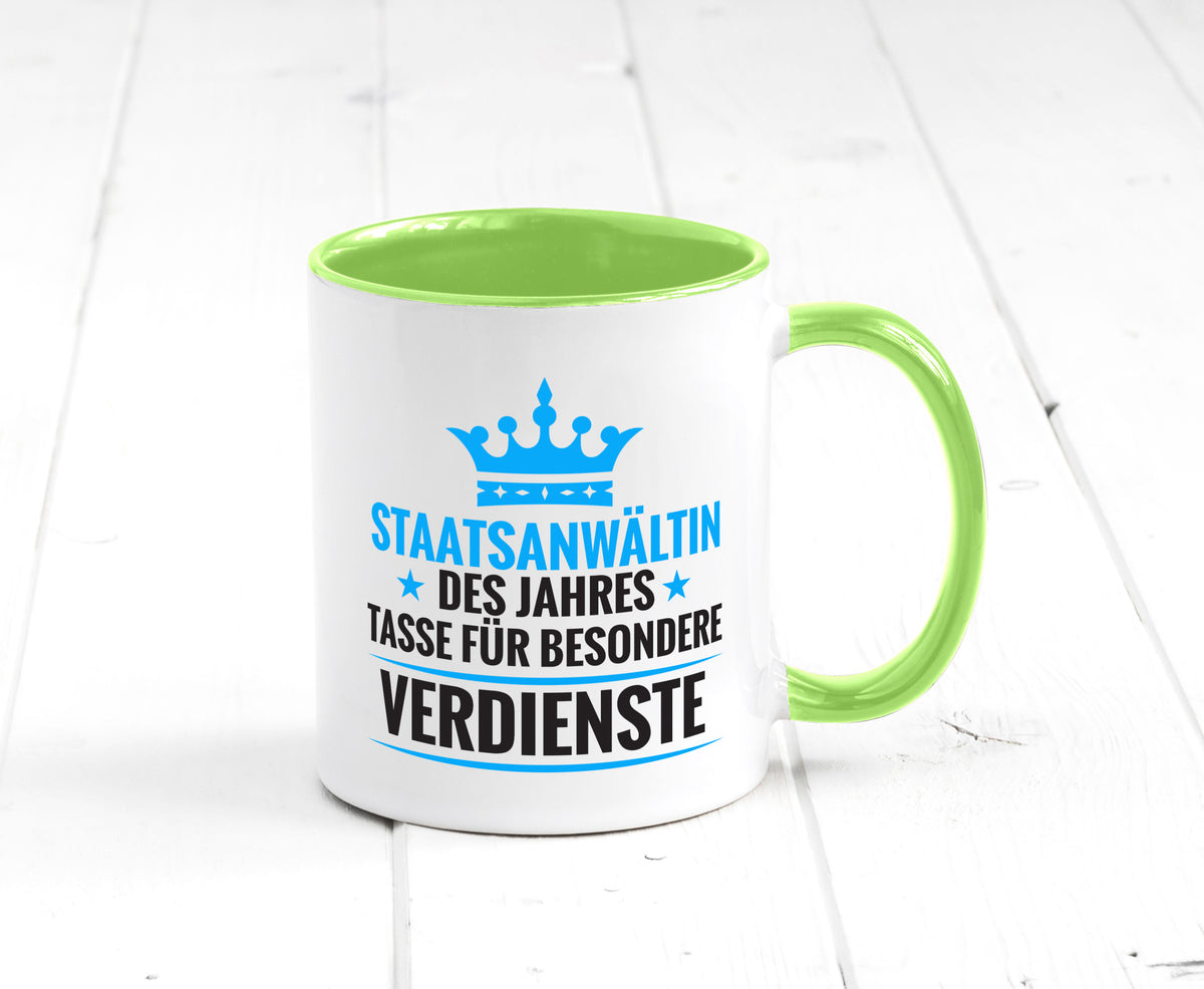 Besonderer Verdienst: Staatsanwältin | Anwältin lustiger Spruch Geschenk Humor Tasse