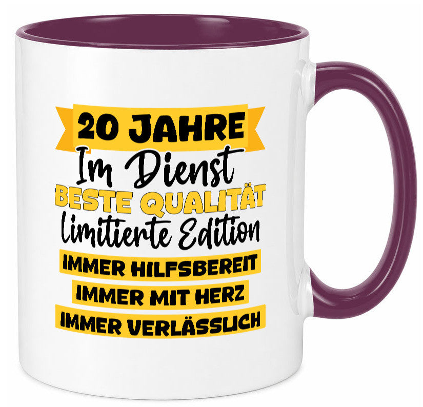 20 Jahre im Dienst | Jubiläum Arbeit v8 Geschenkidee Kollegen Büro Humor Tasse