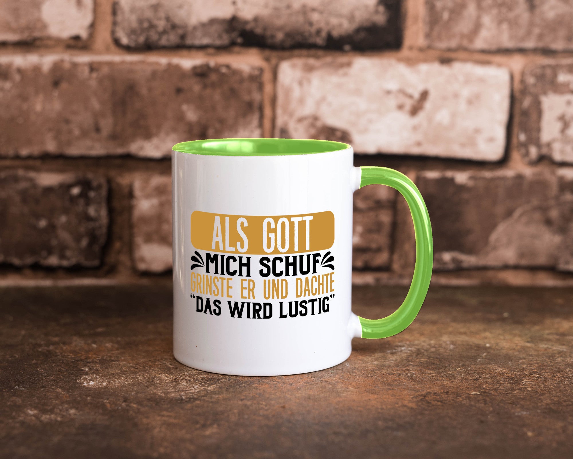 Als Gott mich Schuf Grinste er lustiger Spruch Geschenk Humor Geschenkidee Tasse