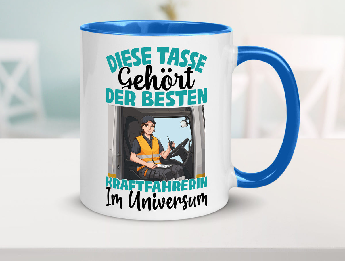 Im Universum: Kraftfahrerin | Lastwagen LKW lustig Humor Geschenkidee Geschenk Tasse