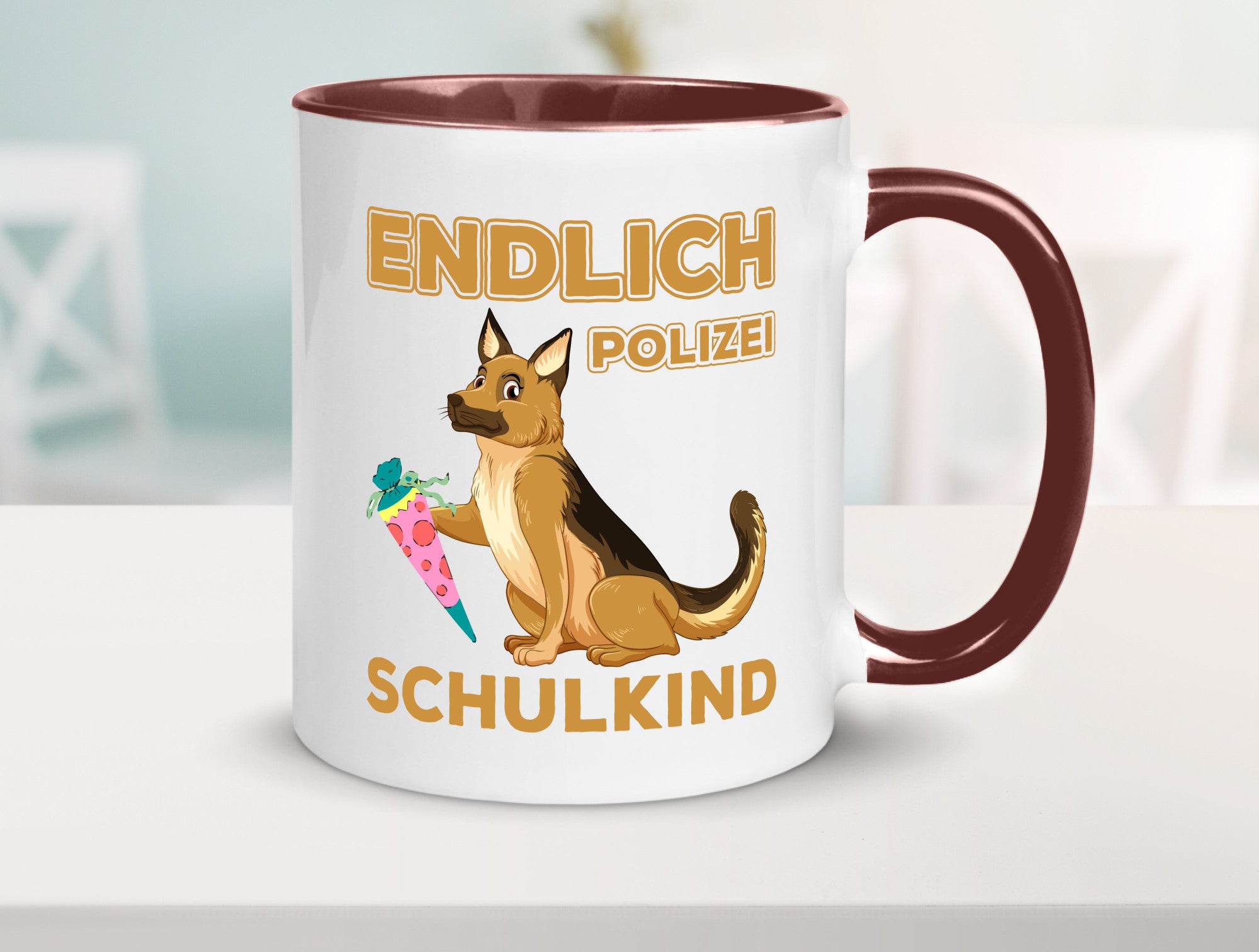 Endlich Schulkind | Tasse Einschulung Polizei Hund lustiger Spruch Geschenk