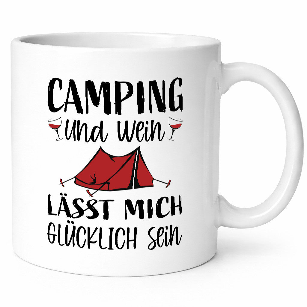 Camping und Wein, Glücklich sein | Zelt Geschenkidee Humor Tasse