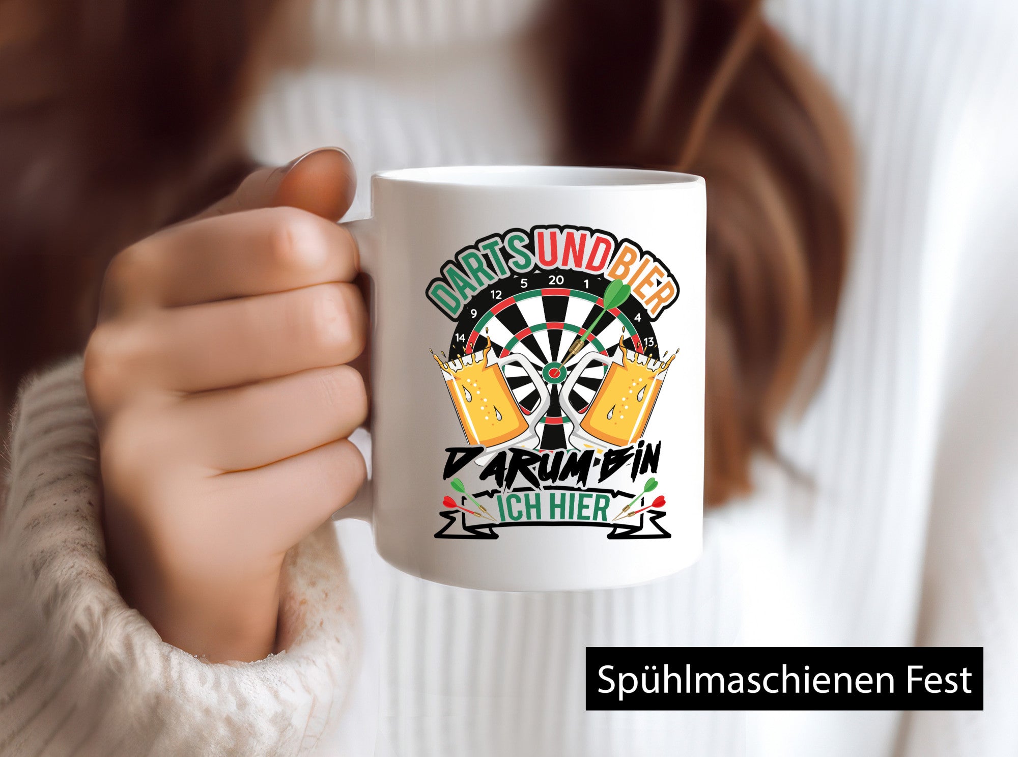 Dart und bier darum bin ich hier | Geschenkidee Humor Tasse