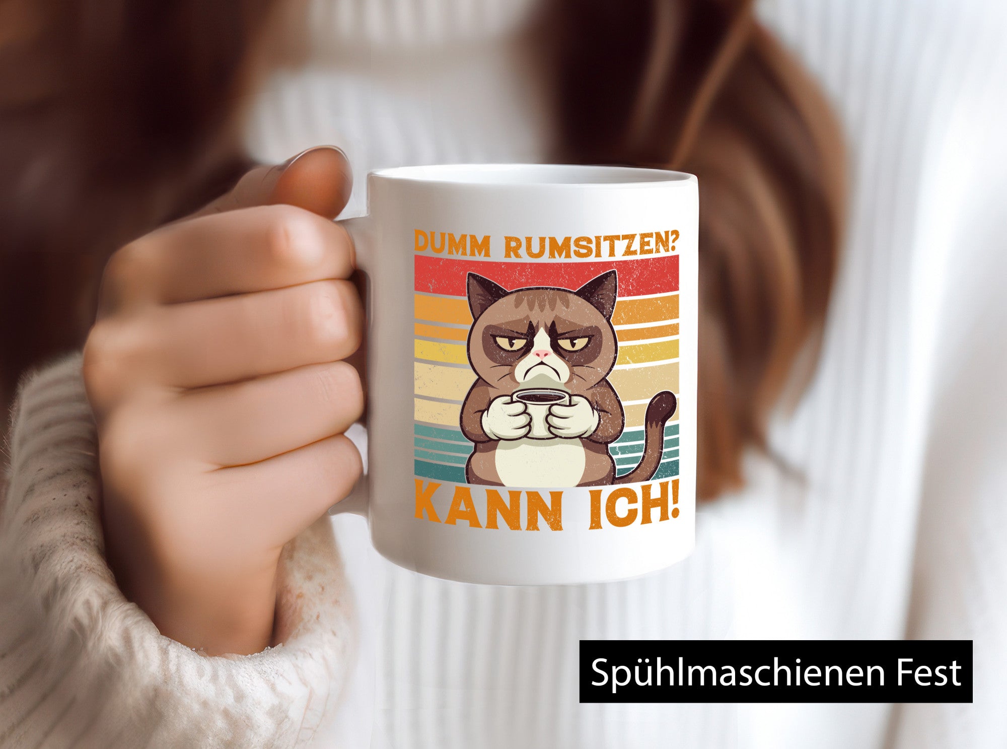 Dumm rumsitzen? Kann ich | Katze mit Kaffee lustiger Spruch Geschenk