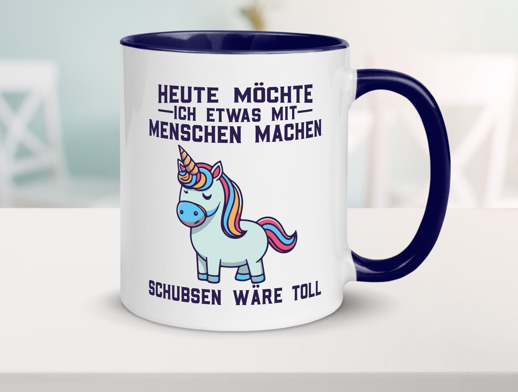 Heute möchte ich Menschen schubsen | Einhorn v2 Geschenk Humor Geschenkidee