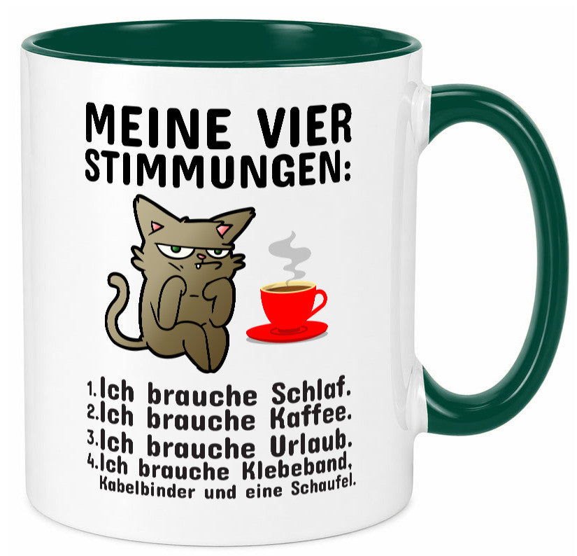 Vier Stimmungen | Morgenmuffel Tasse mürrische Katze Humor Tierliebhaber
