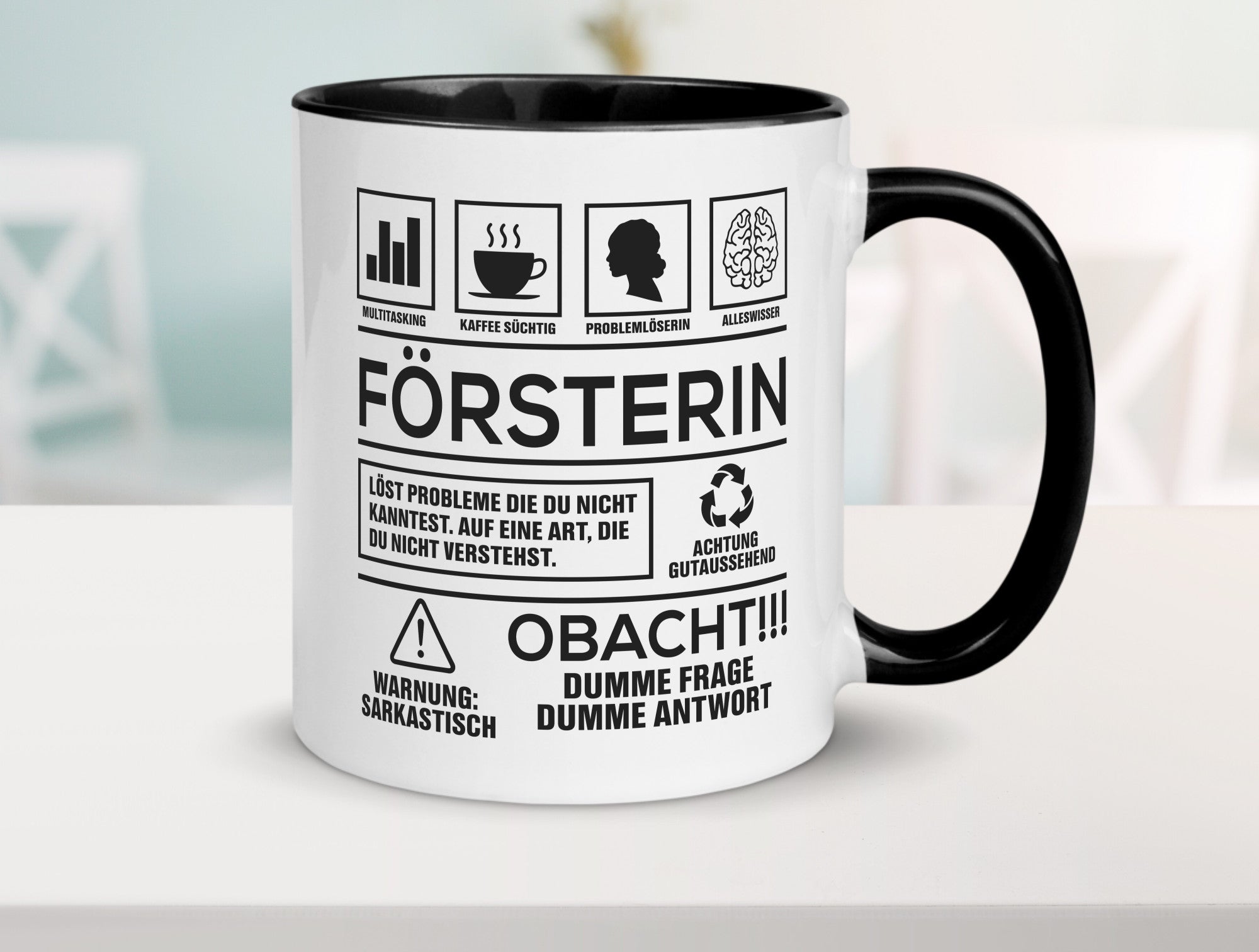 Achtung Probleme Försterin | Forst Arbeit lustig Kollegen Büro Geschenk Tasse