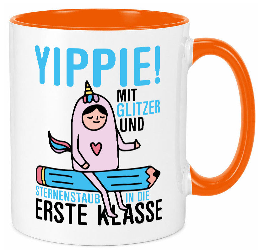 Mit Glitzer und Sternenstaub | Einschulung Einhorn lustiger Spruch Geschenk Tasse