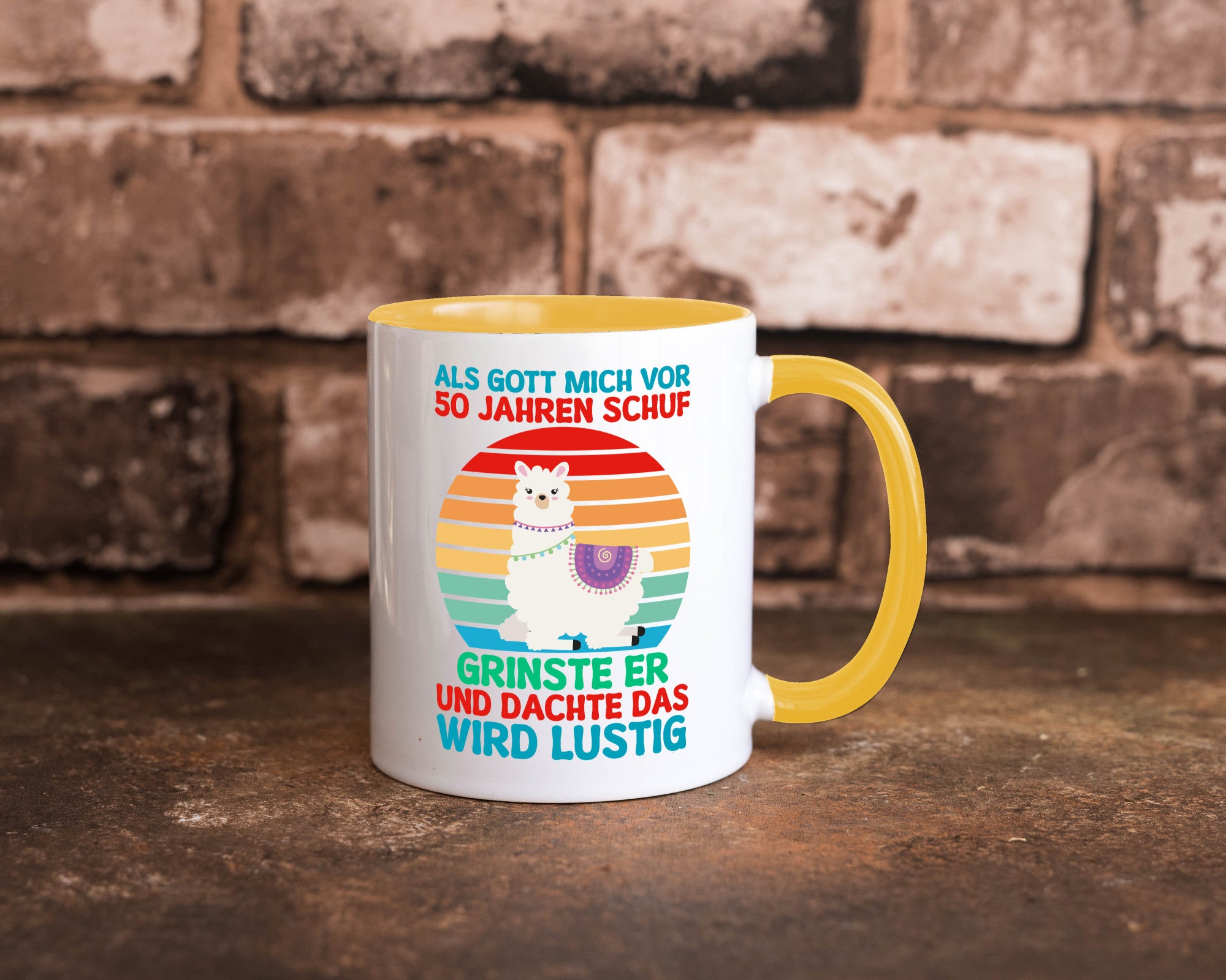 50. Geburtstag | 50 Jahre Gut Schuf mich Lama v2 Humor Geschenkidee Tasse
