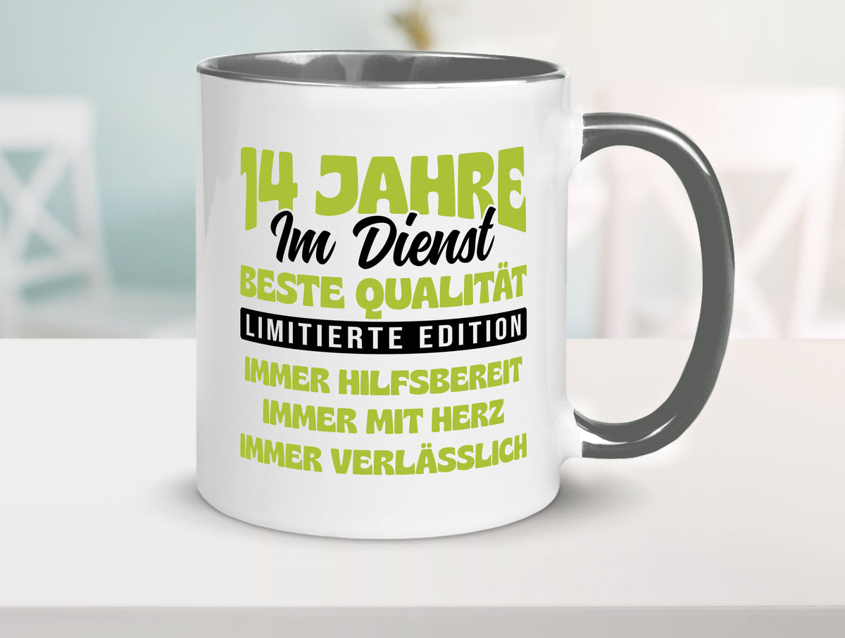 14 Jahre im Dienst | Jubiläum Arbeit v4 Geschenkidee Kollegen Büro Humor Tasse