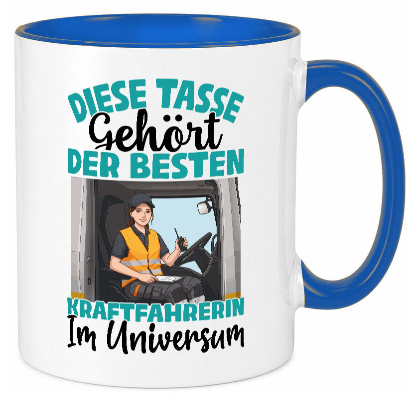 Im Universum: Kraftfahrerin | Lastwagen LKW lustig Humor Geschenkidee Geschenk Tasse