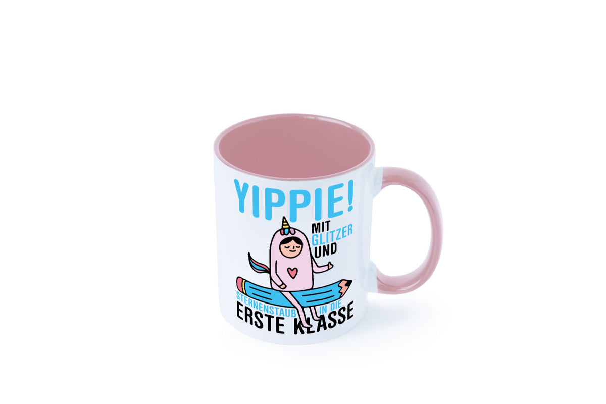 Mit Glitzer und Sternenstaub | Einschulung Einhorn lustiger Spruch Geschenk Tasse