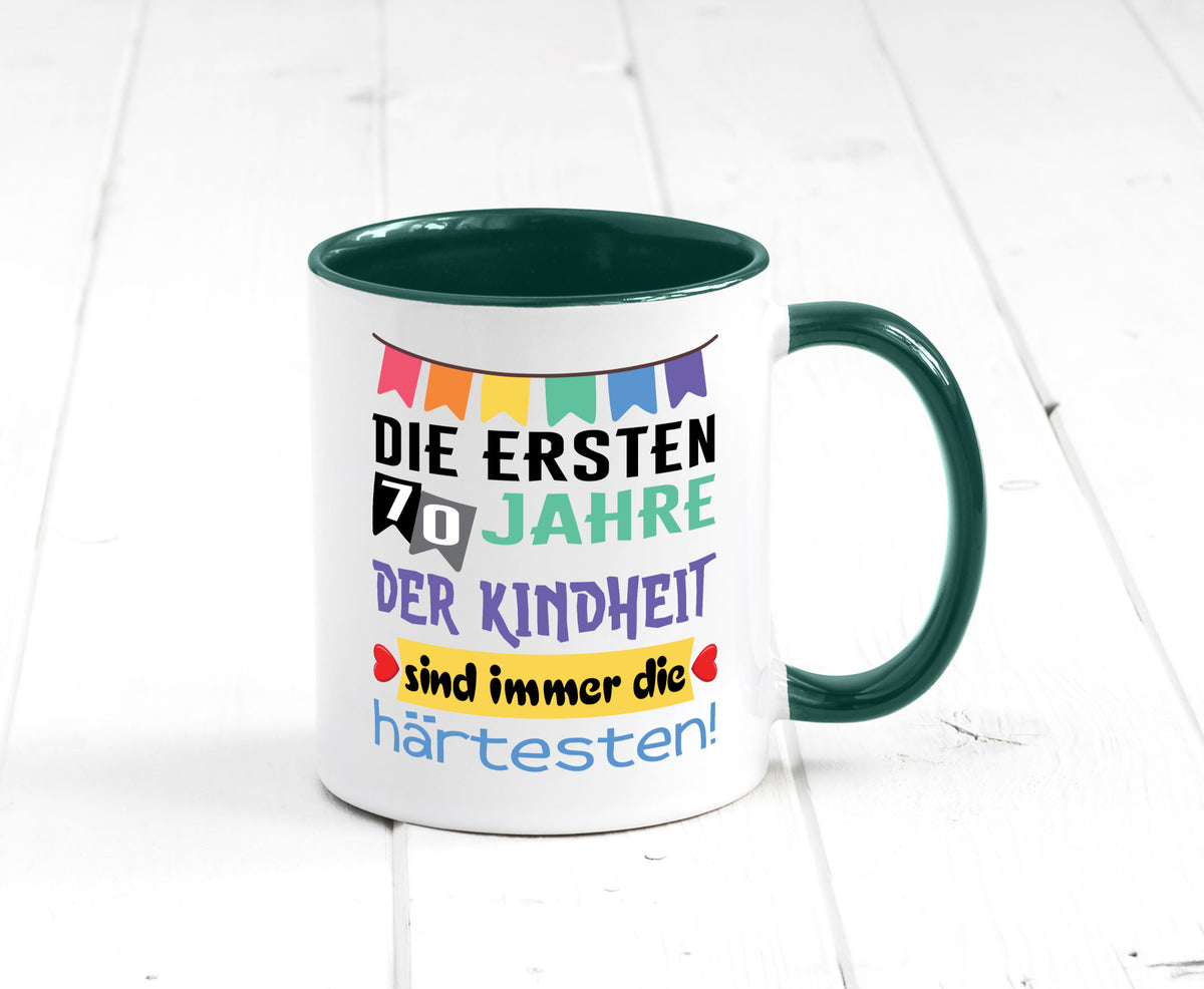 Die ersten 70 Jahre der Kindheit | 70. Geburtstag Rentner Humor Ruhestand Tasse