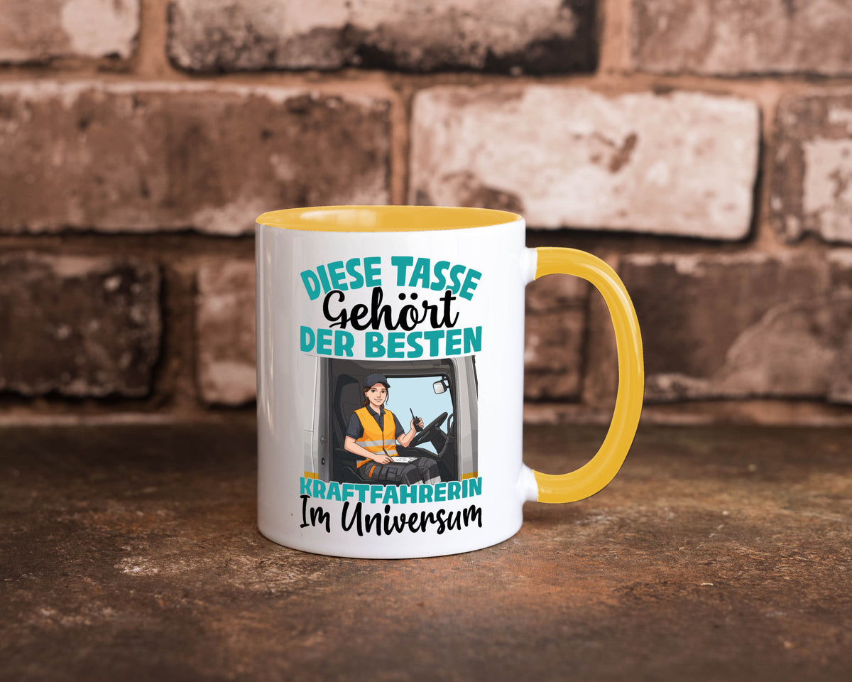 Im Universum: Kraftfahrerin | Lastwagen LKW lustig Humor Geschenkidee Geschenk Tasse