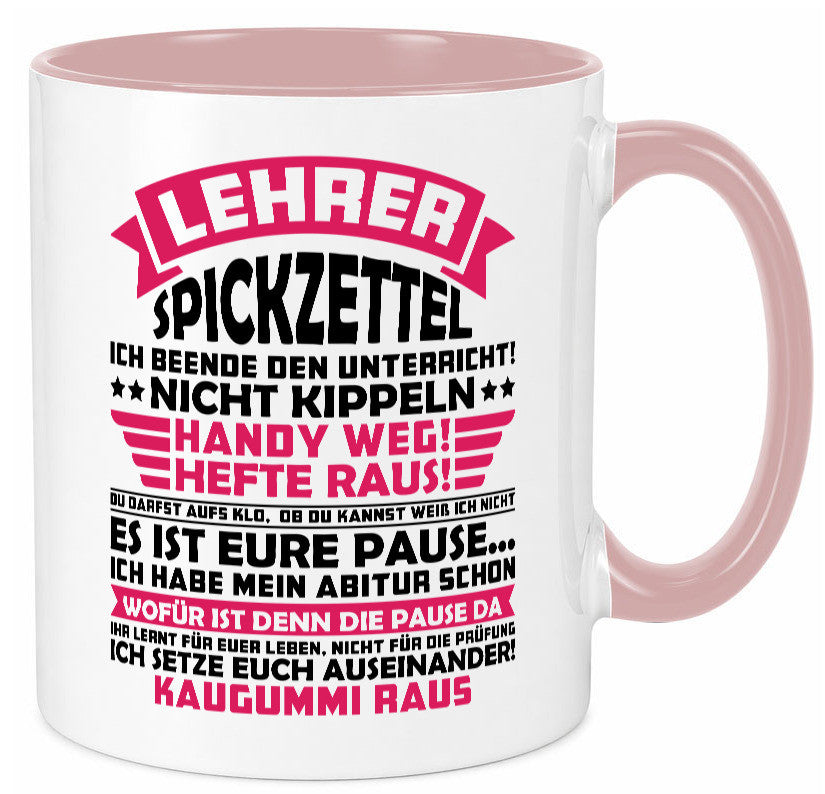 Lehrer Spickzettel | Beruf Tasse lustiger Spruch vl8 Geschenkidee Arbeit