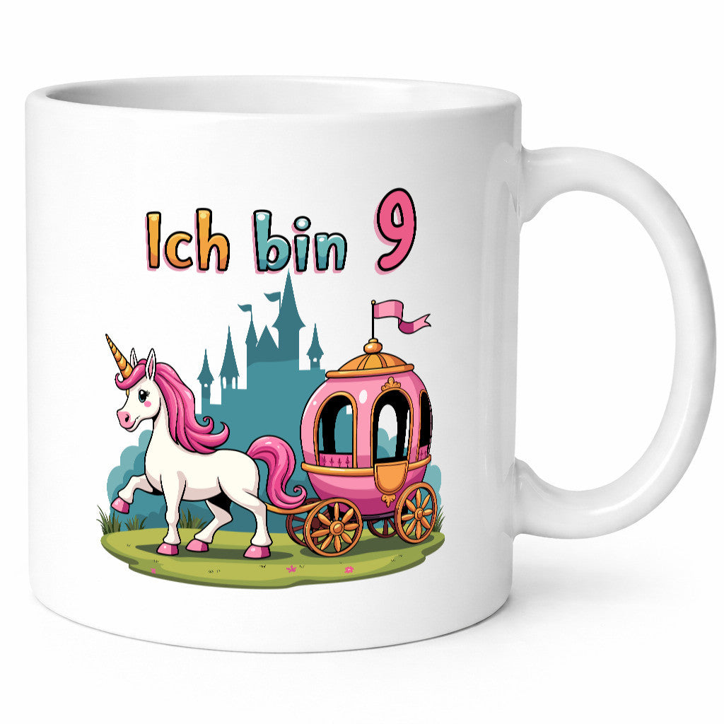 9. Geburtstag | Prinzessin in Kutsche Einhorn Geschenkidee Humor Tasse