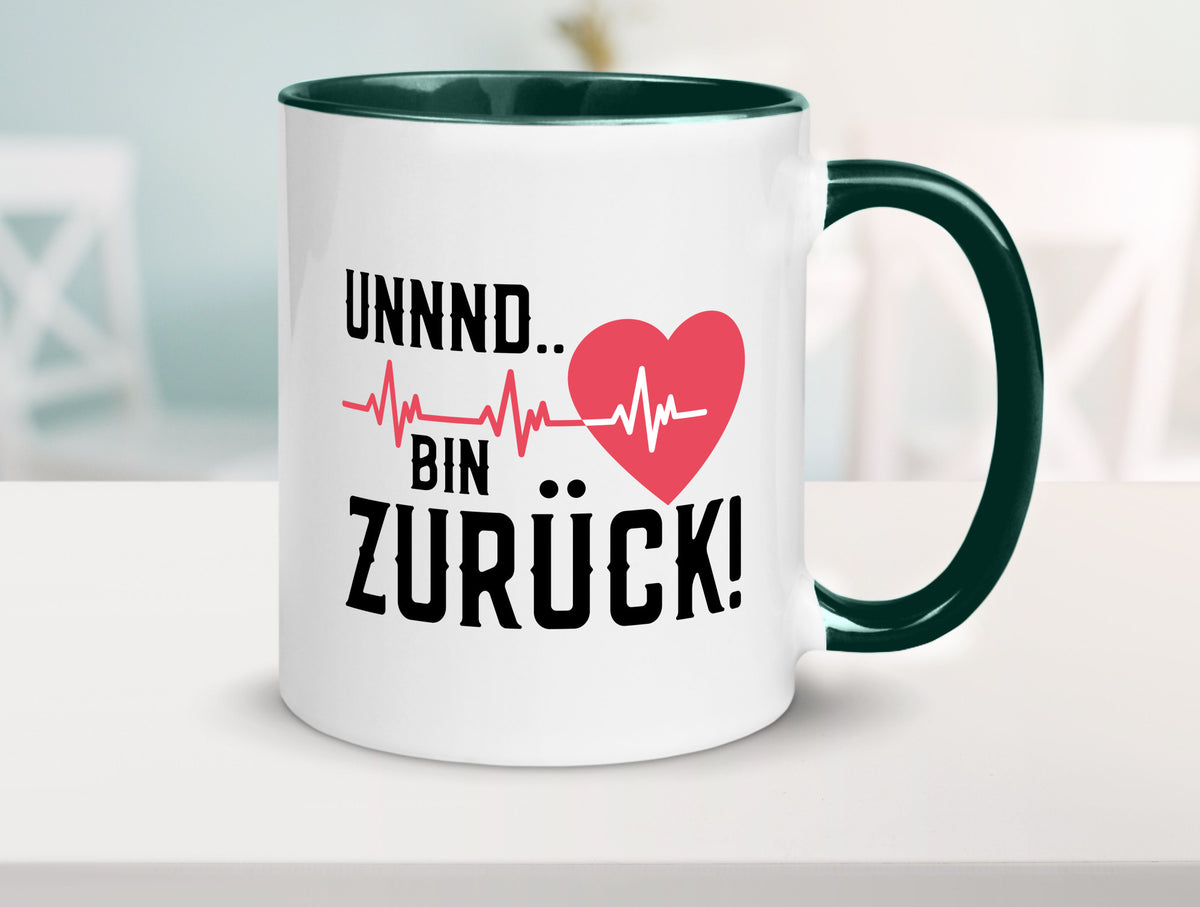 Bin zurück | Herzschlag Reanimation Puls Arzt Klinik Geschenk Humor Tasse