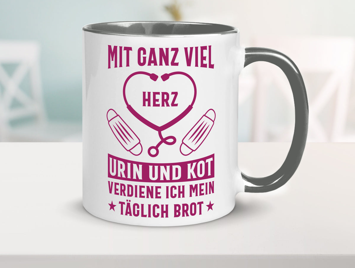 Herz, Urin, Kot, damit verdien ich mein Brot | Stethoskop Geschenk Humor Tasse