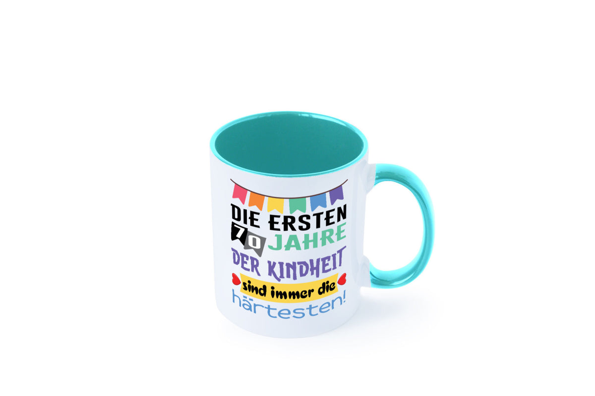 Die ersten 70 Jahre der Kindheit | 70. Geburtstag Rentner Humor Ruhestand Tasse