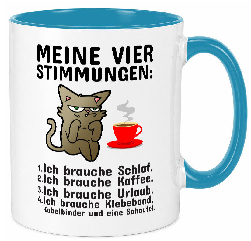 Vier Stimmungen | Morgenmuffel Tasse mürrische Katze Humor Tierliebhaber