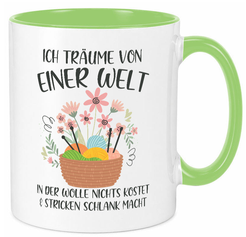 Träume von Wolle die nichts kostet | Korb Strick Blumen lustiger Spruch