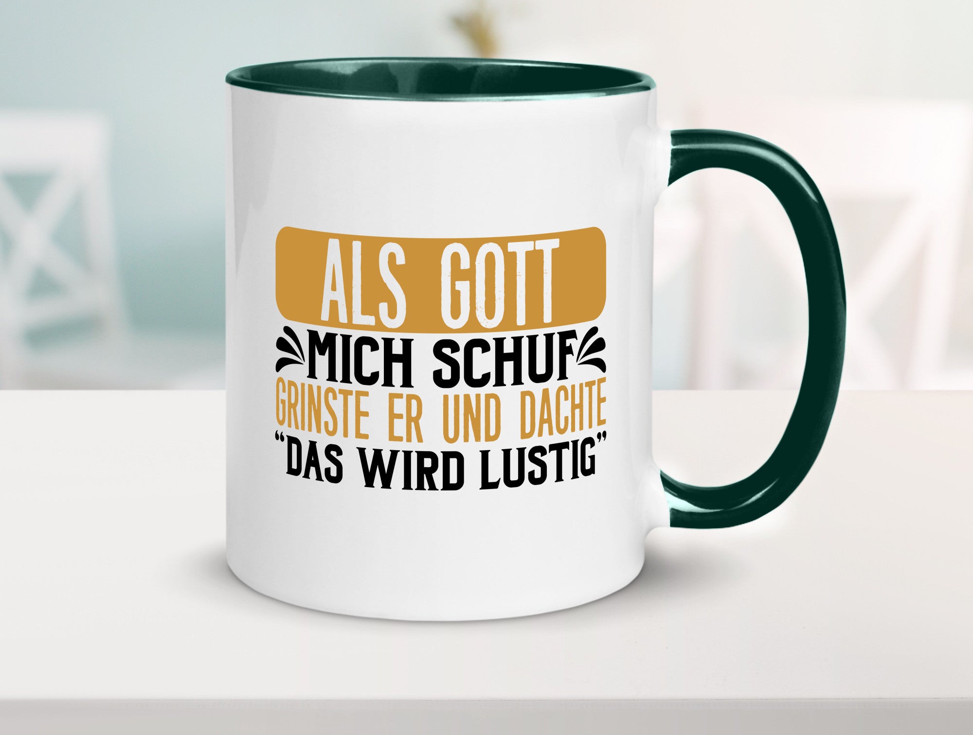 Als Gott mich Schuf Grinste er lustiger Spruch Geschenk Humor Geschenkidee Tasse