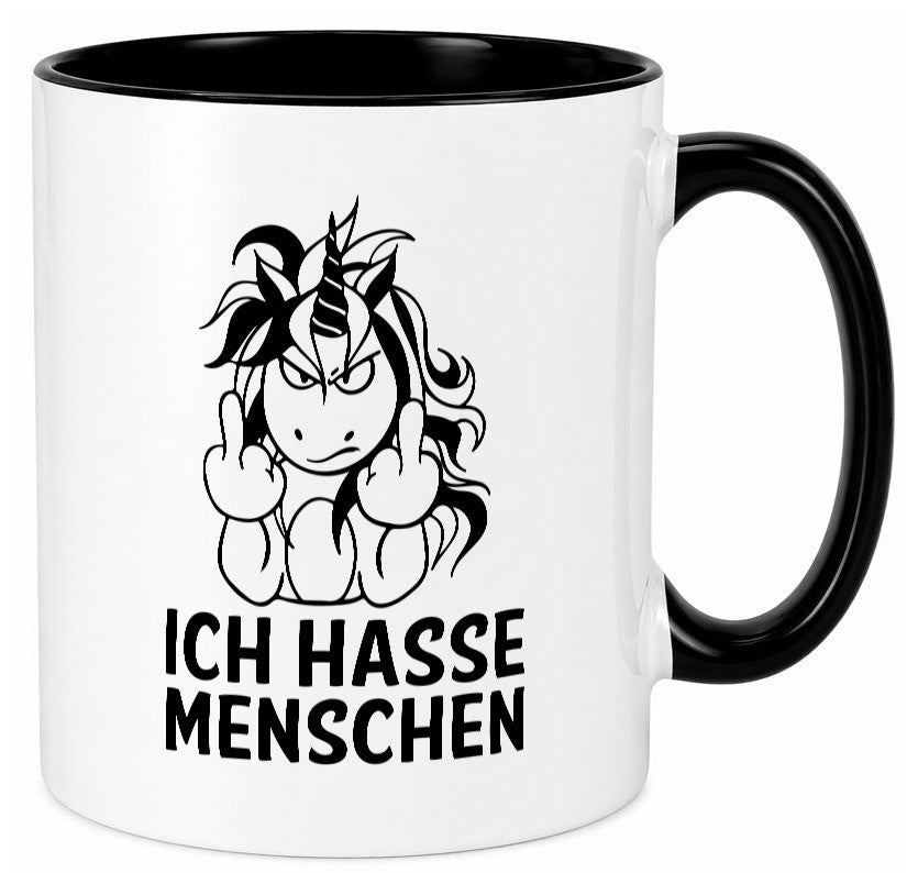 Ich hasse Menschen | Einhorn Stinkefinger lustig Humor Geschenkidee Geschenk Tasse