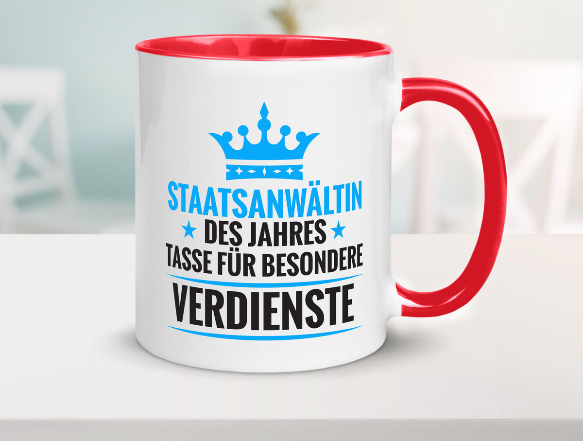 Besonderer Verdienst: Staatsanwältin | Anwältin lustiger Spruch Geschenk Humor Tasse