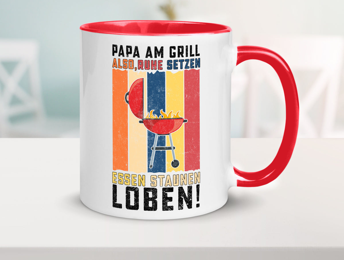 Papa am Grill | Grillmeister BBQ Grillabend v2 Geschenkidee Humor Tasse