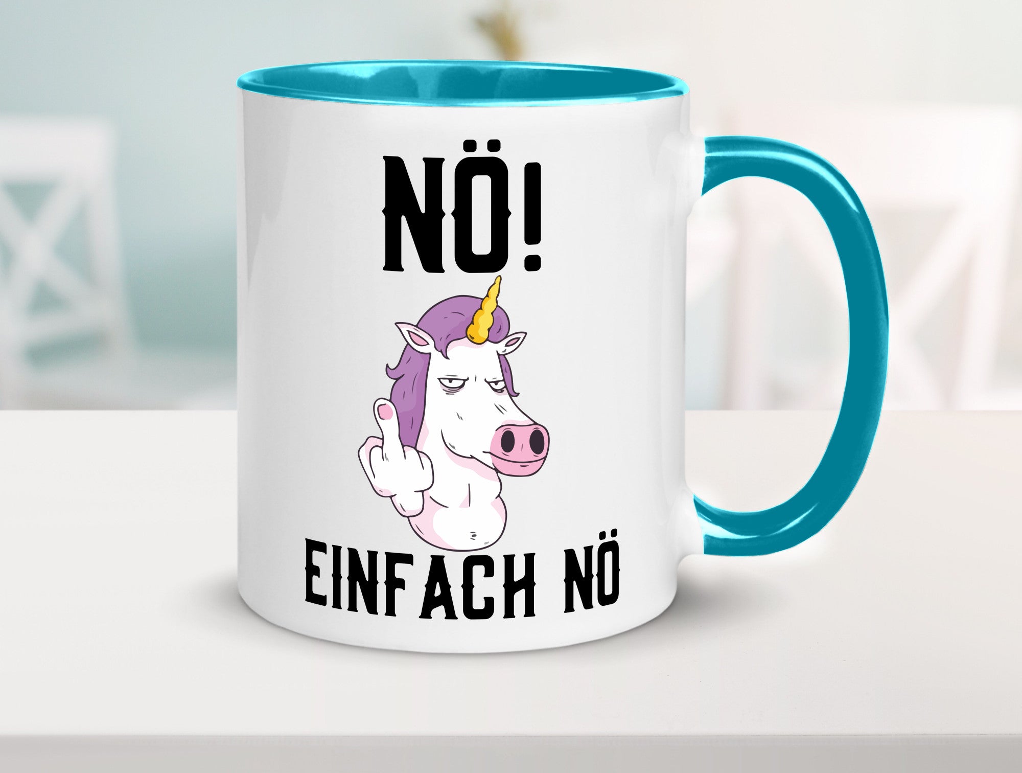 Einfach Nö | Keinen Bock Einhorn Mittelfinger Comic Geschenkidee Humor Tasse
