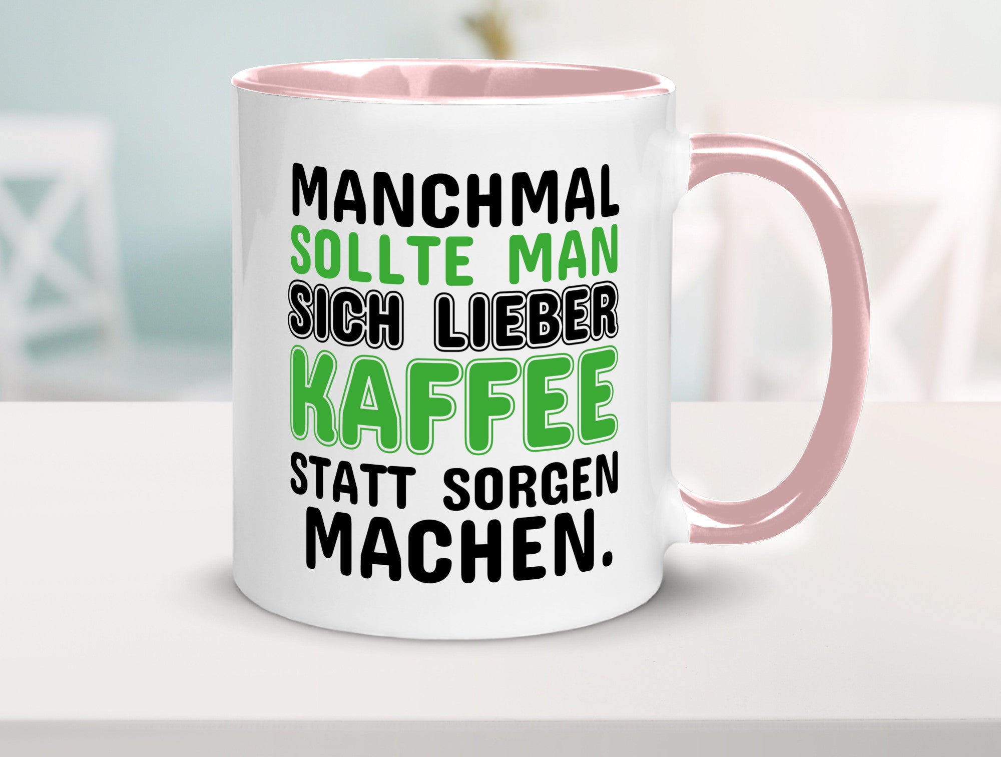 Kaffee statt sorgen lustiger Spruch Geschenk Humor Geschenkidee Tasse