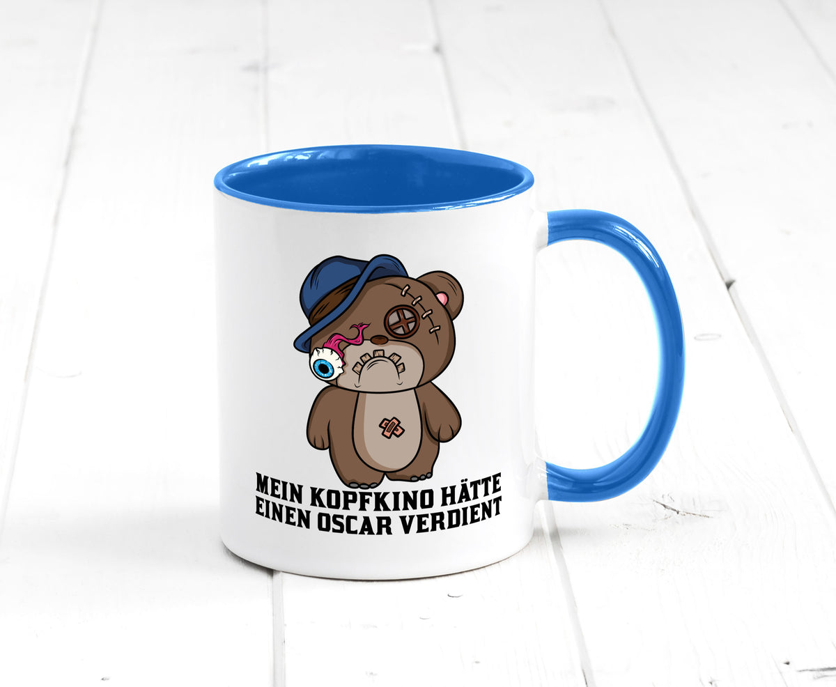 Mein Kopfkino hätte Oscar verdient | kaputter Bär Comic lustiger Spruch Tasse
