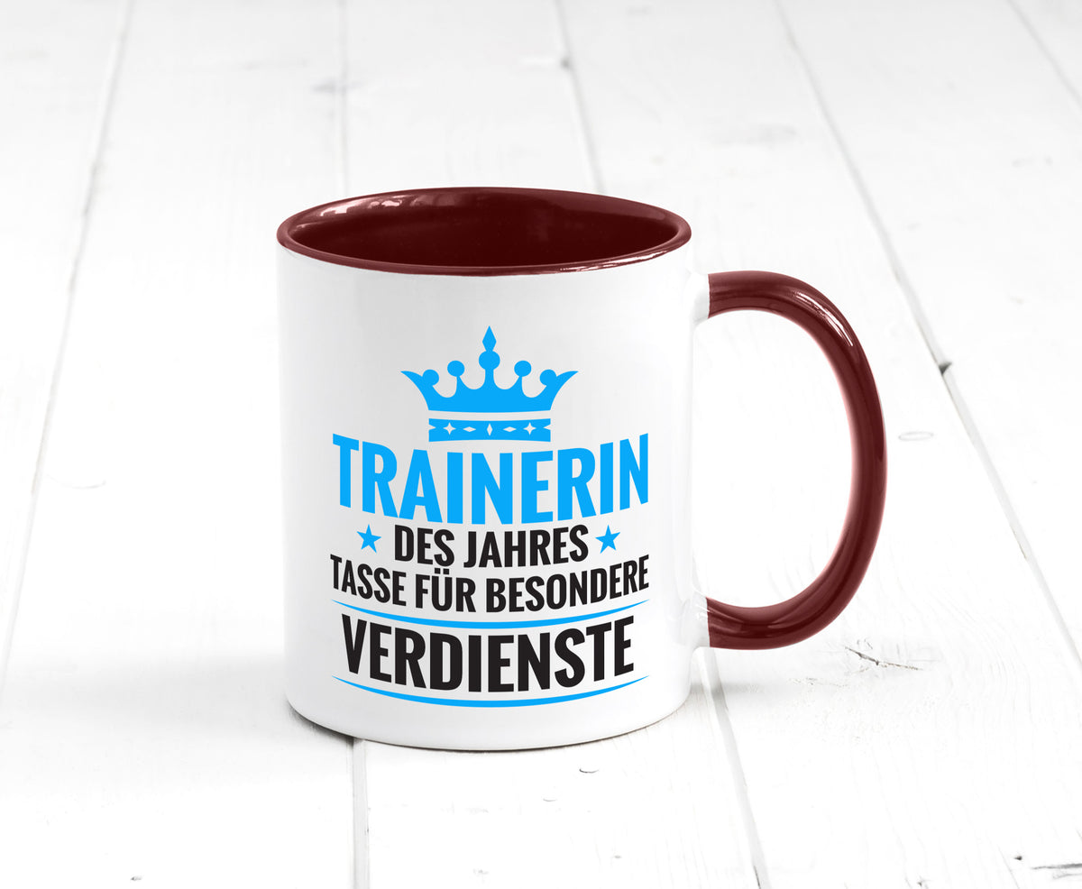 Besonderer Verdienst: Trainerin | Sportverein Humor Geschenk Geschenkidee Tasse