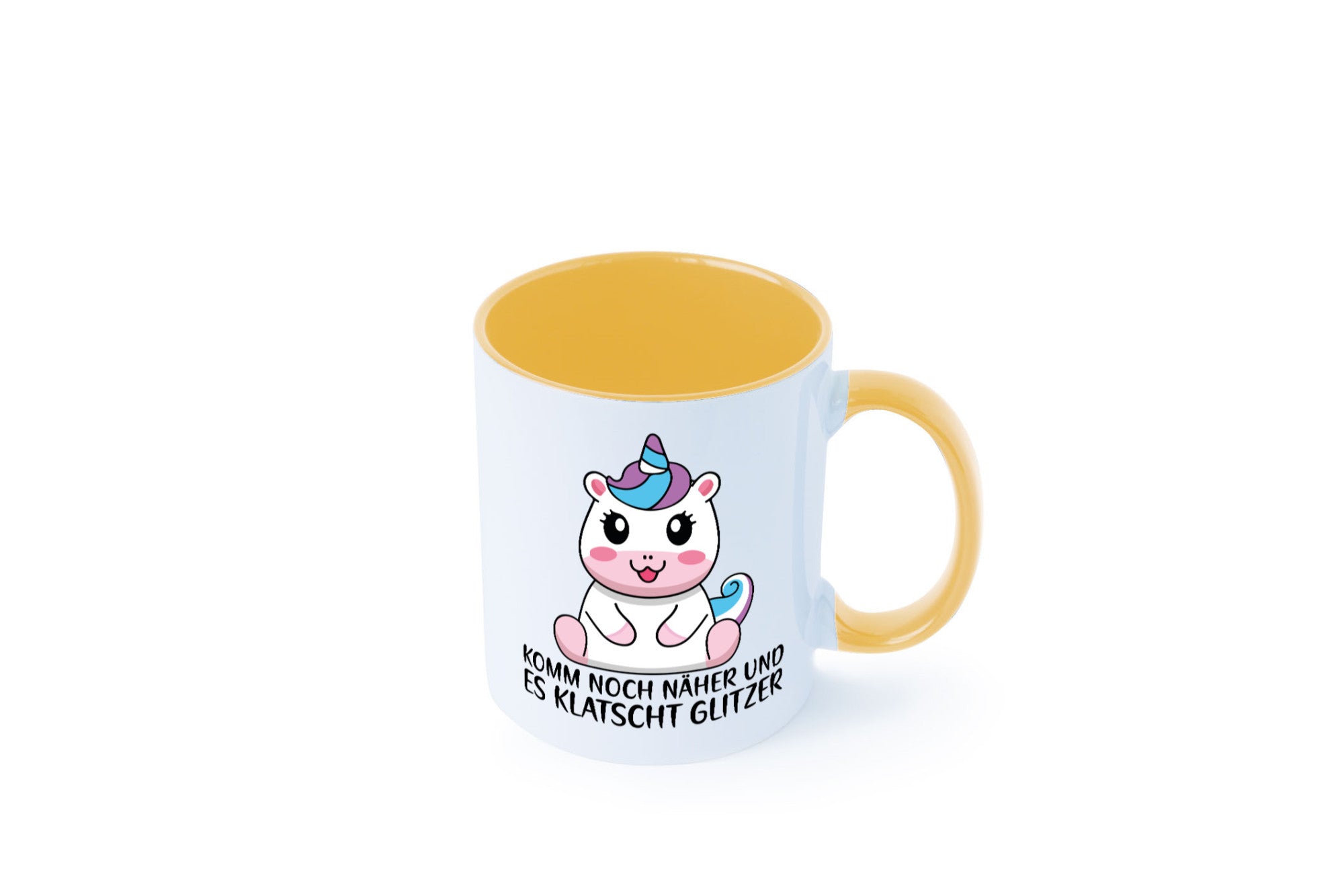 Komm näher und es klatscht Glitzer | Humor Einhorn Geschenkidee Tasse