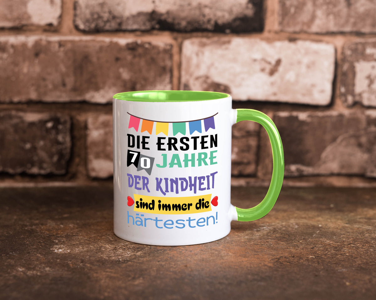 Die ersten 70 Jahre der Kindheit | 70. Geburtstag Rentner Humor Ruhestand Tasse
