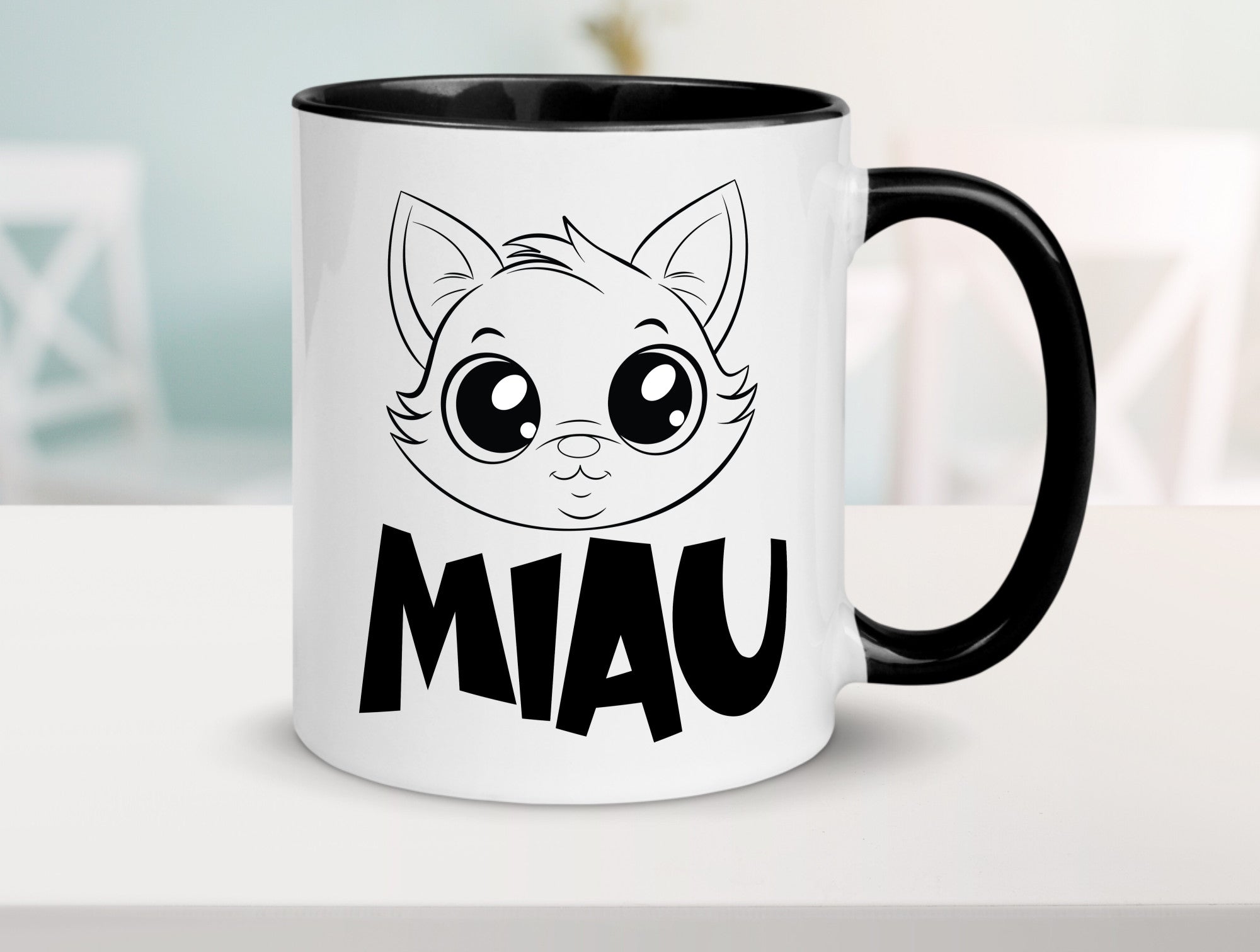 Miau | Katze Geschenkidee Tierliebhaber Humor Tasse