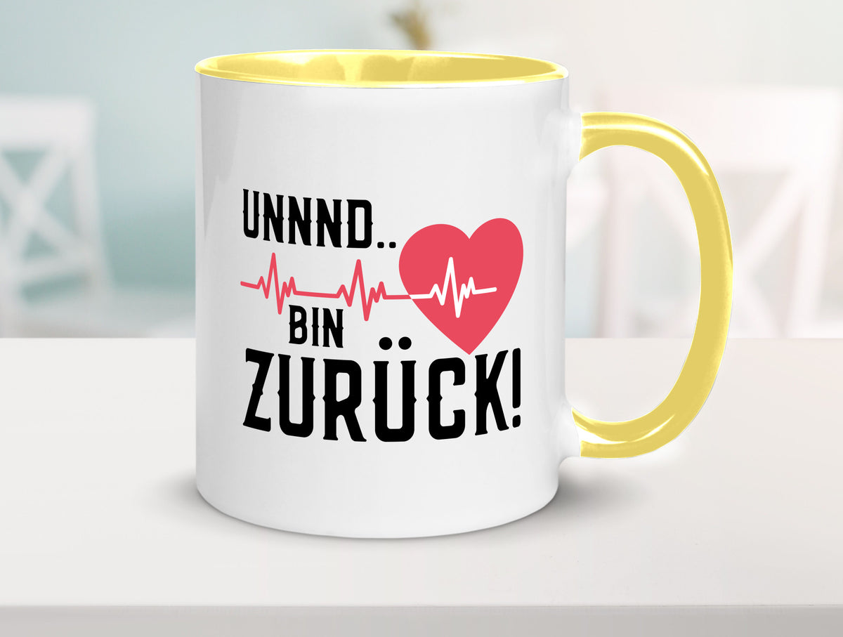 Bin zurück | Herzschlag Reanimation Puls Arzt Klinik Geschenk Humor Tasse