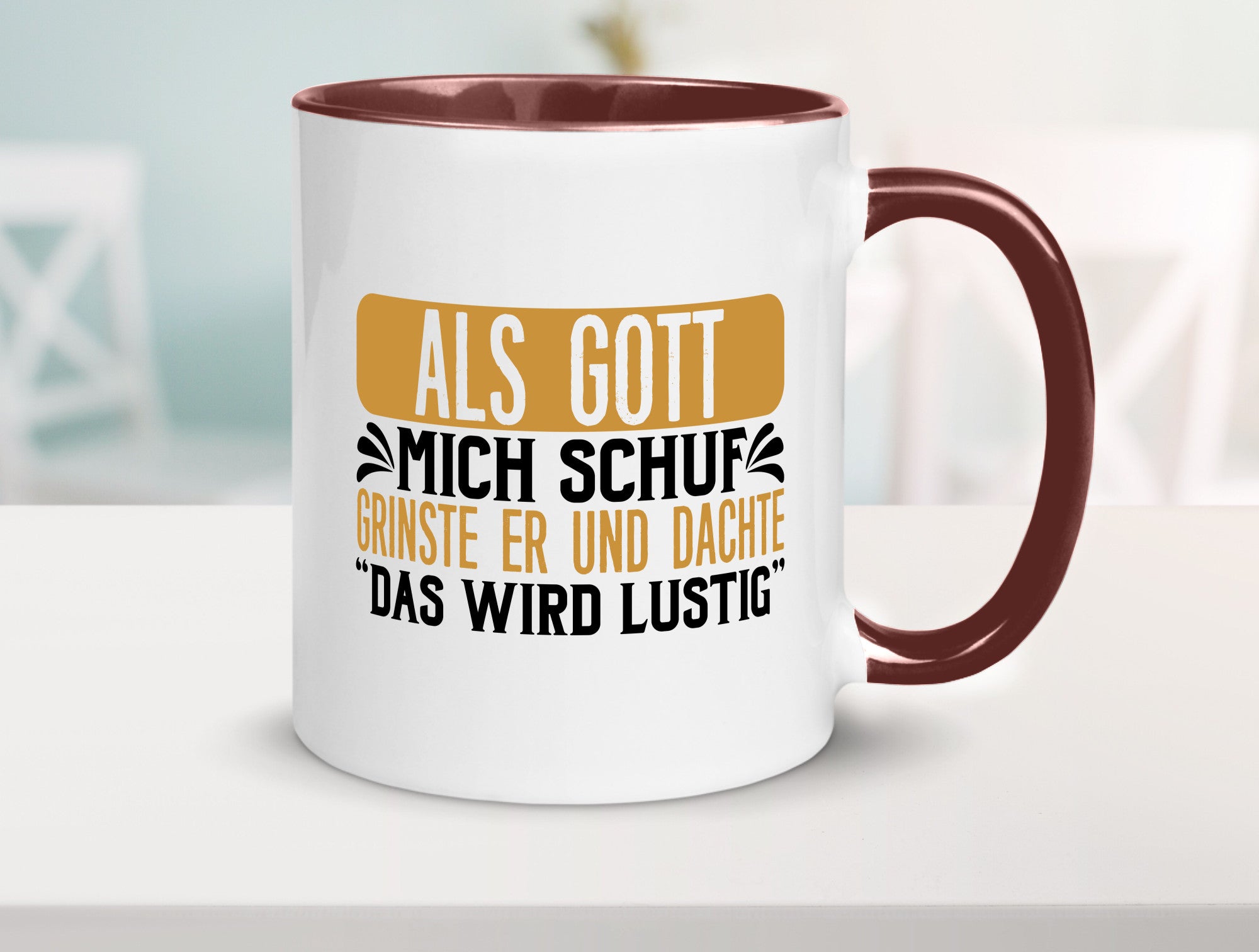 Als Gott mich Schuf Grinste er lustiger Spruch Geschenk Humor Geschenkidee Tasse
