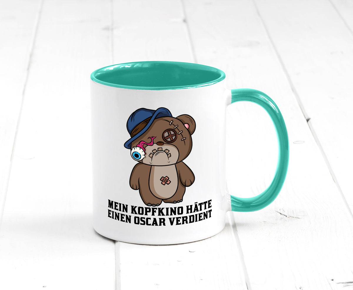 Mein Kopfkino hätte Oscar verdient | kaputter Bär Comic lustiger Spruch Tasse