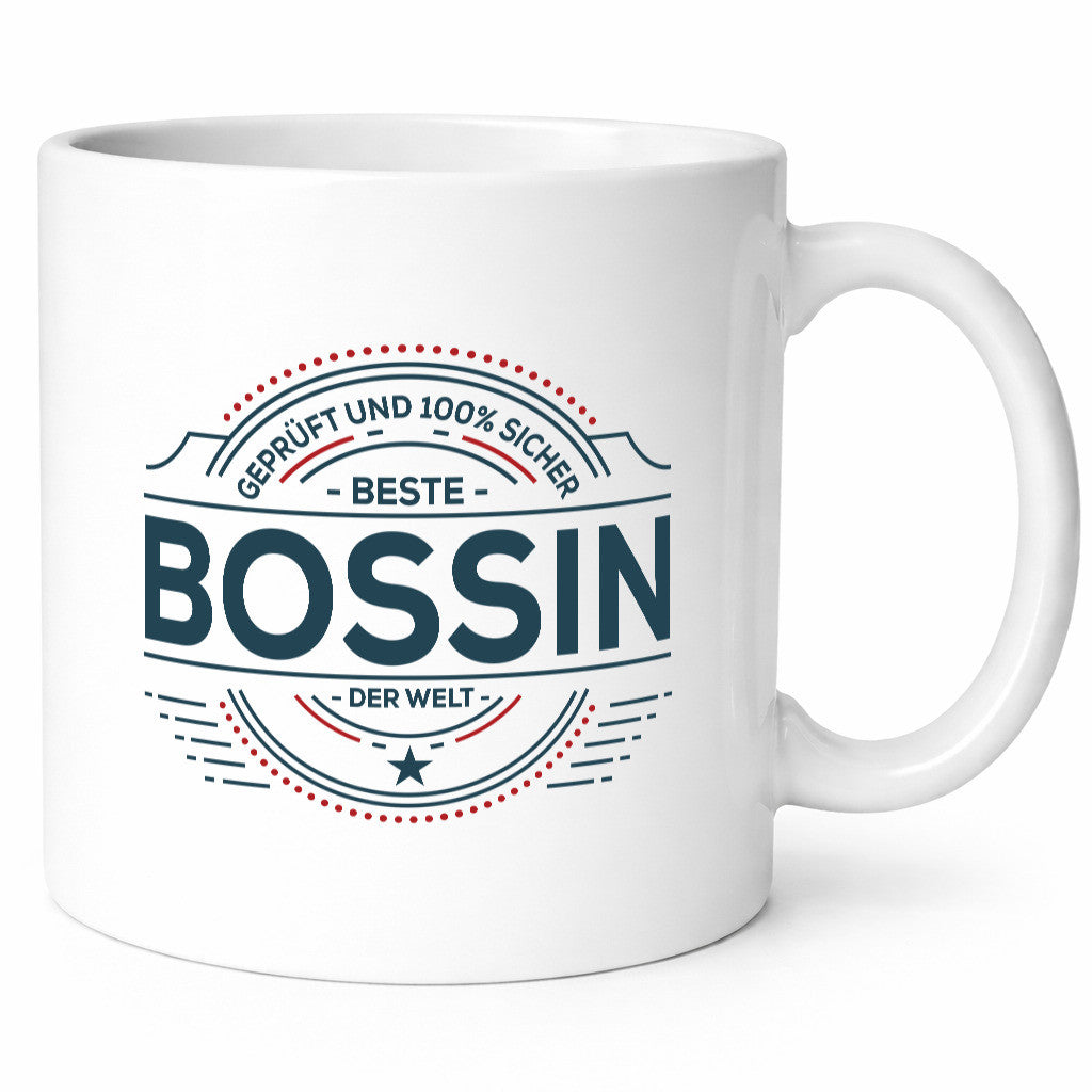 Geprüft und sicher: Bossin | Führungskraft Vorgesetzte Geschenkidee Humor Tasse