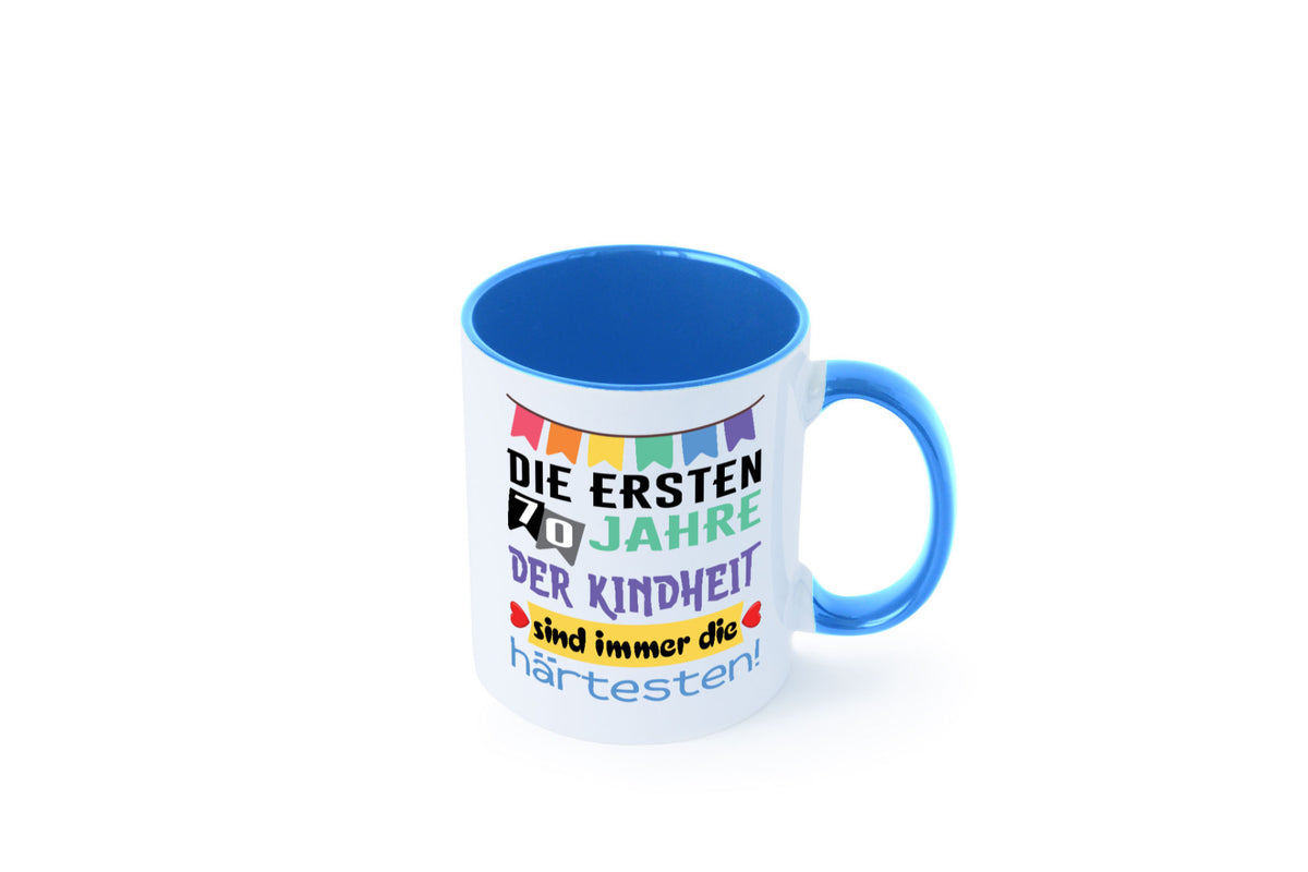 Die ersten 70 Jahre der Kindheit | 70. Geburtstag Rentner Humor Ruhestand Tasse