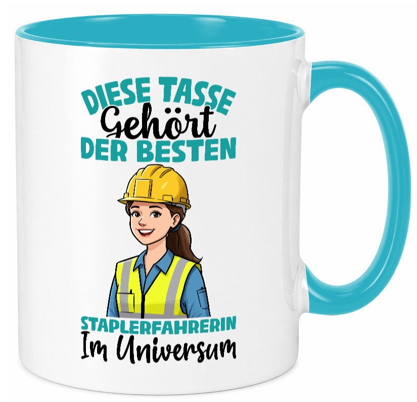 Im Universum: Staplerfahrerin | Gabelstapler Humor Geschenkidee Tasse