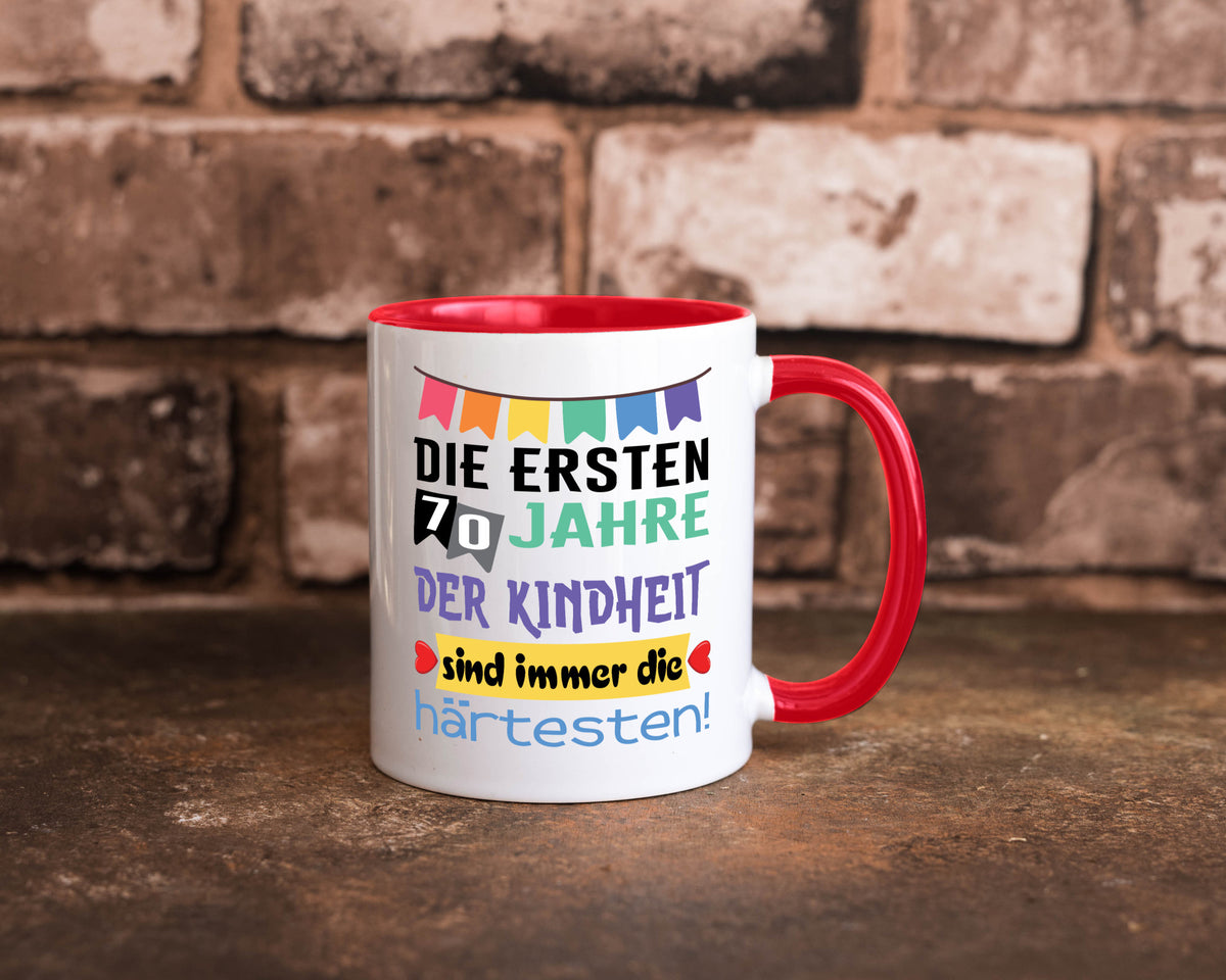 Die ersten 70 Jahre der Kindheit | 70. Geburtstag Rentner Humor Ruhestand Tasse